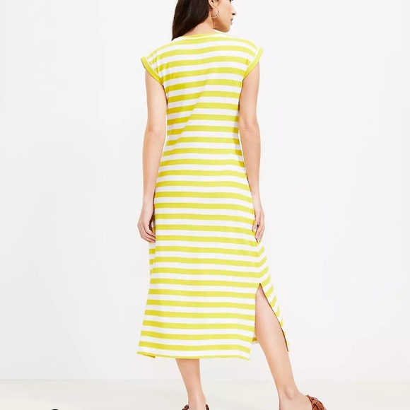 LOFT Striped Tie Waist V-Neck Yellow Midi Dress Size XS - Picture 3 of 12